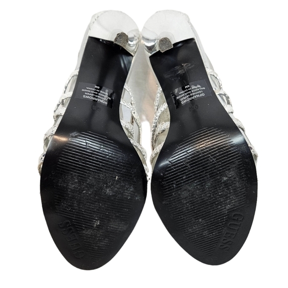 Guess Metallic Silver Leather Strappy Stiletto High Heels Size 6 Women's - Picture 9 of 13